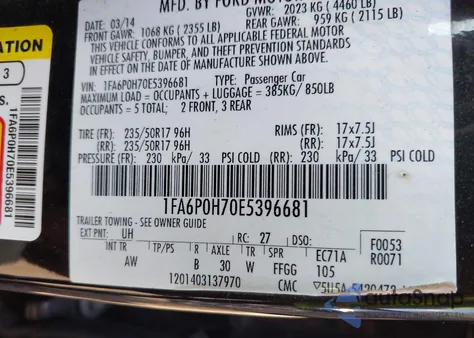 2014 Ford Fusion Se from USA, damaged, VIN 1FA6P0H70E5396681